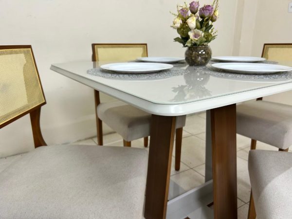 Mesa de Jantar Laís 1.15×0.94 com 4 Cadeiras Grécia - Cinamomo/Off White - Imagem 2