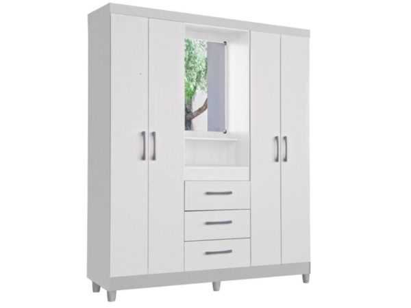 Guarda-Roupa Capelinha Lyon 4 portas com espelho - Branco - Imagem 3