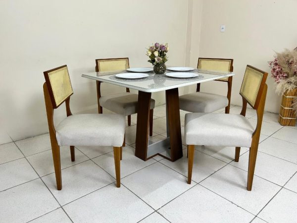 Mesa de Jantar Laís 1.15×0.94 com 4 Cadeiras Grécia - Cinamomo/Off White - Imagem 4