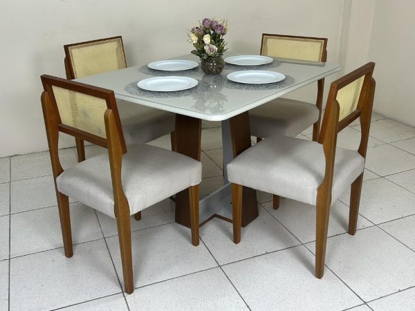 Mesa de Jantar Laís 1.15×0.94 com 4 Cadeiras Grécia - Cinamomo/Off White - Imagem 5