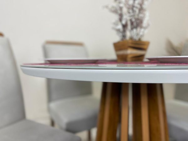 Mesa de Jantar Berlim 1.00x1.00 Redonda Com 4 Cadeiras Napoles/Londres - Cinamomo/Off White/Bege - Imagem 4
