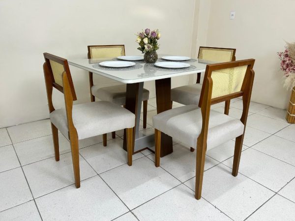 Mesa de Jantar Laís 1.15×0.94 com 4 Cadeiras Grécia - Cinamomo/Off White - Imagem 3