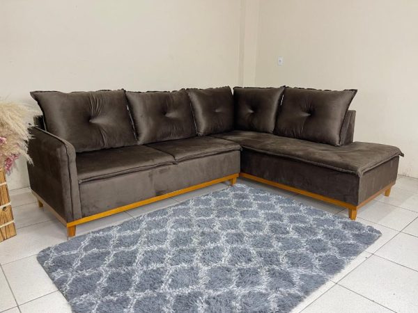 Sofá de Canto 2 x 3 Lugares Malibu  - Marrom Veludo