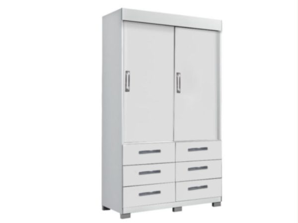 Guarda-Roupa Buzios 2 portas de correr com espelho 6 gavetas - Branco - Imagem 3