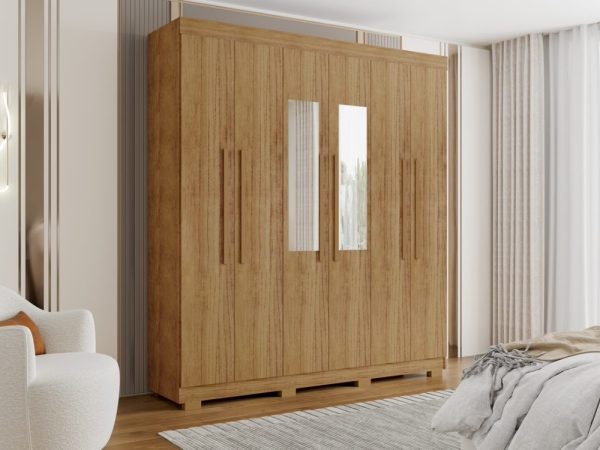 Guarda-Roupa Porto Bello Plus 6 portas com espelho – Cedro