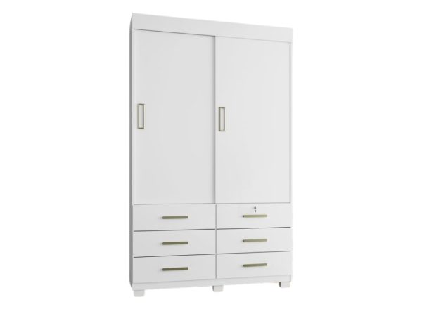 Guarda-Roupa Buzios 2 portas de correr Sem espelho 6 gavetas - Branco - Imagem 3