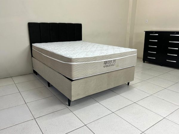 Combo Colchão Airtech SpringPocket Molas Ensacadas Casal – 138x188x30 + Base box Sommier camurça bege - 138x188x30