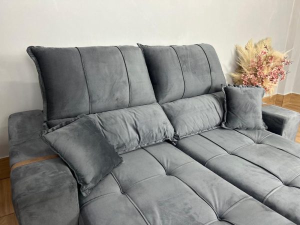 Sofá Retrátil Reclinável Oásis 1.80m - Cinza Veludão - Imagem 4