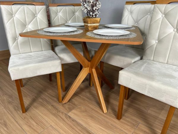 Mesa de Jantar Simpatia 0,90x0,90 Quadrada Com 4 cadeiras Jasmim - Cinamomo/Bege - Imagem 3