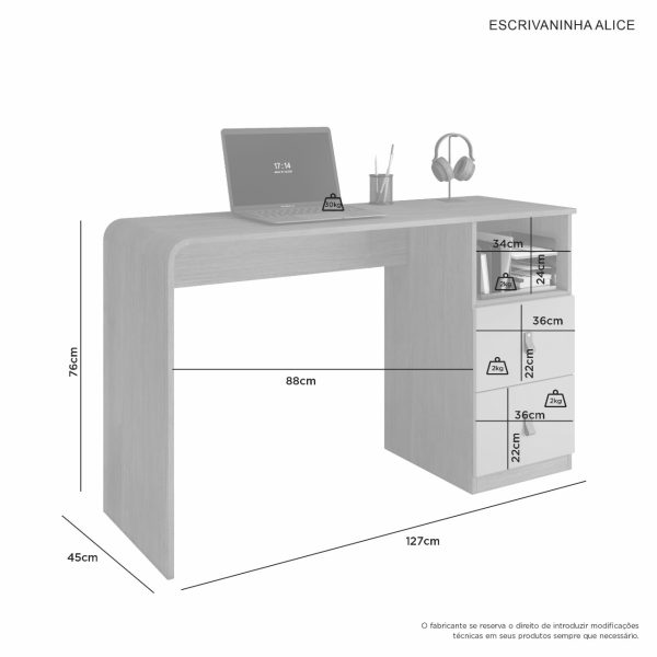 Alternative view of Escrivaninha JCM Alice 2 Gavetas - Cinamomo/Off