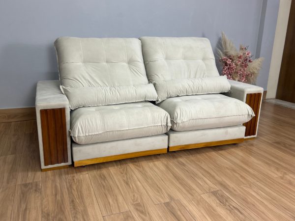 Sofá Retrátil e Reclinável Búzios 2.50m - Bege Veludo - Imagem 6