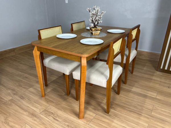 Mesa de Jantar Alegra 1.20x0.80 Com 4 Cadeiras Grécia - Cinamomo/Bege - Imagem 5