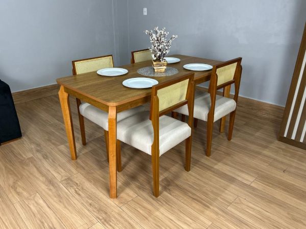 Mesa de Jantar Alegra 1.20x0.80 Com 4 Cadeiras Grécia - Cinamomo/Bege - Imagem 4