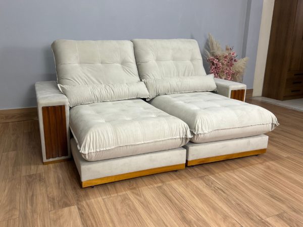 Sofá Retrátil e Reclinável Búzios 2.50m - Bege Veludo