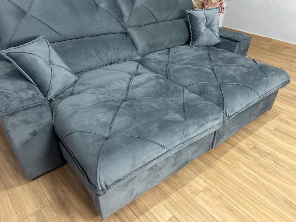 Sofá Retrátil e Reclinável Milano 2.50m - Cinza Veludo - Imagem 7