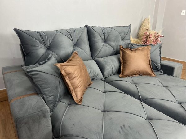 Sofá Retrátil e Reclinável Gran Bello 2.00m - Cinza Veludo - Imagem 6