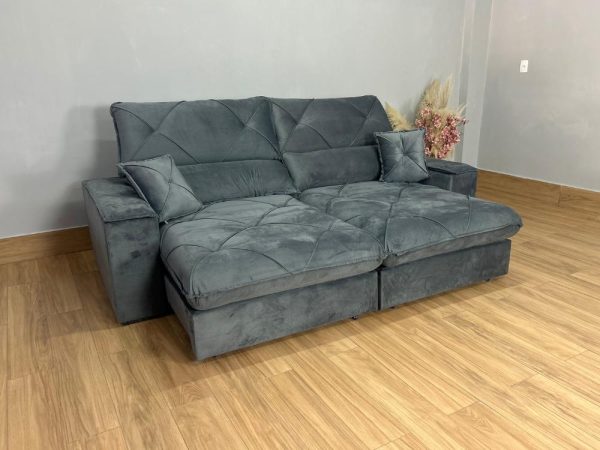 Sofá Retrátil e Reclinável Milano 2.50m - Cinza Veludo