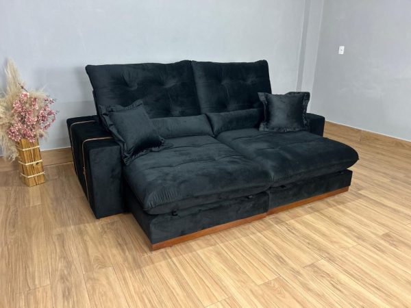 Sofá Retrátil e Reclinável Toronto 2.30m - Preto Veludo