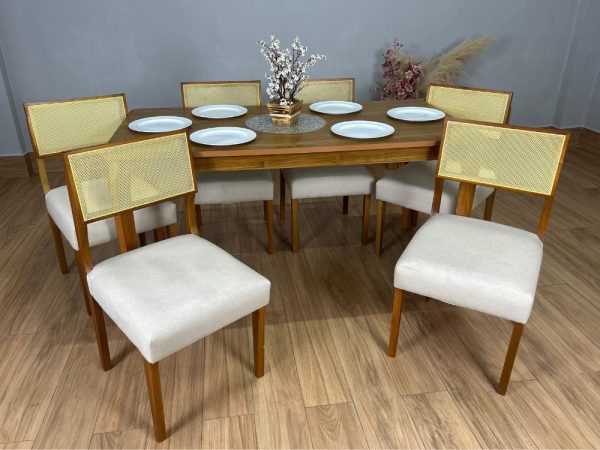 Mesa de Jantar Alegra 1.60x0.80 Com 6 Cadeiras Grécia - Cinamomo/Bege - Imagem 3