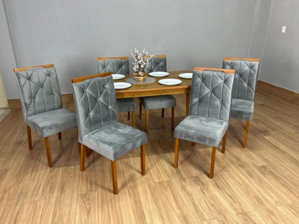 Mesa de Jantar Alegra 1.60x0.80 Com 6 Cadeiras Jasmim - Cinamomo/Cinza - Imagem 2