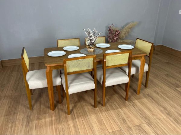 Mesa de Jantar Alegra 1.60x0.80 Com 6 Cadeiras Grécia - Cinamomo/Bege - Imagem 2
