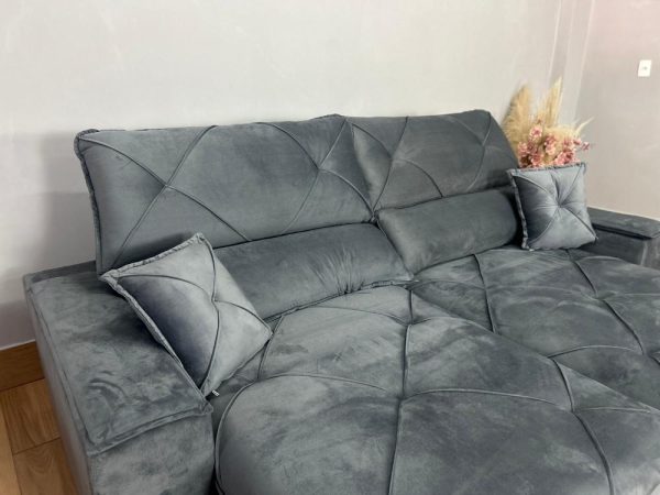 Sofá Retrátil e Reclinável Milano 2.50m - Cinza Veludo - Imagem 8
