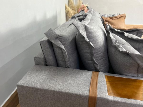 Sofá Cama Retrátil Reclinável Gabriela 2,30m - Cinza Linho/Marrom Courino - Imagem 8
