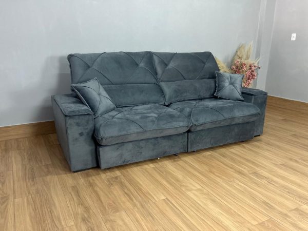 Sofá Retrátil e Reclinável Milano 2.50m - Cinza Veludo - Imagem 4