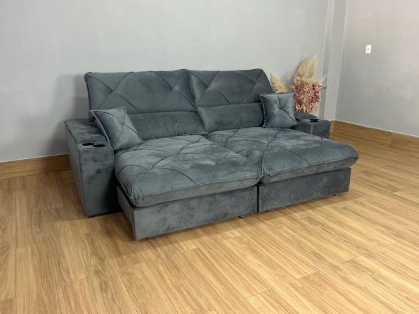 Sofá Retrátil e Reclinável Milano 2.50m - Cinza Veludo - Imagem 2