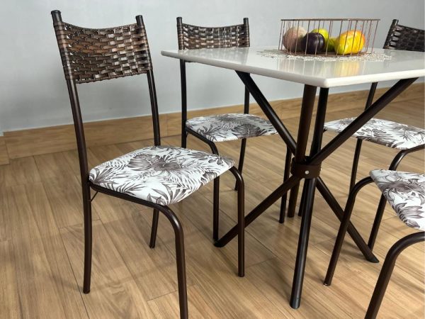Conjunto Mesa Tubular Macaé Tampo Quadrado Com 4 Cadeiras Ratam - Marrom/Off White - Imagem 5