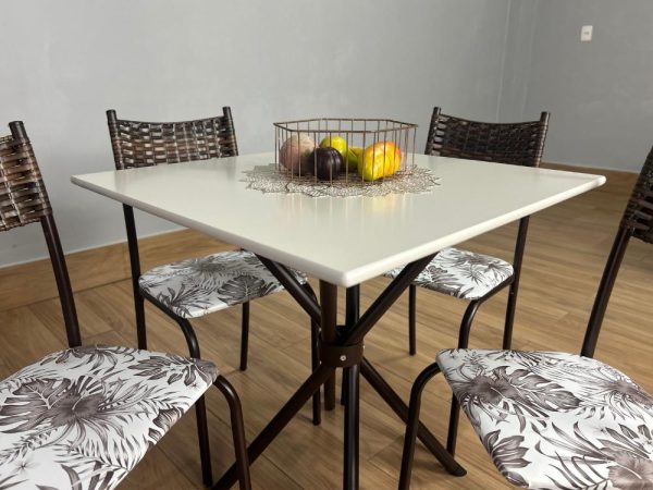 Conjunto Mesa Tubular Macaé Tampo Quadrado Com 4 Cadeiras Ratam - Marrom/Off White - Imagem 4