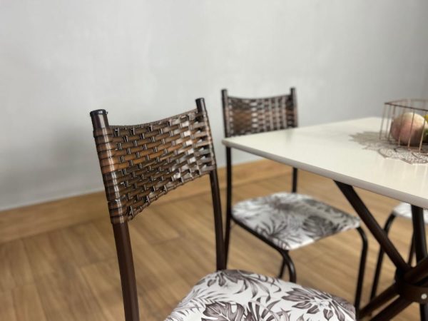Conjunto Mesa Tubular Macaé Tampo Quadrado Com 4 Cadeiras Ratam - Marrom/Off White - Imagem 2