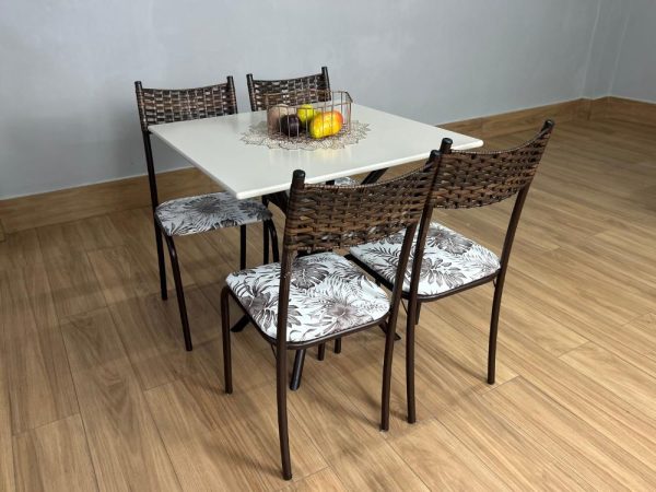 Conjunto Mesa Tubular Macaé Tampo Quadrado Com 4 Cadeiras Ratam - Marrom/Off White - Imagem 7