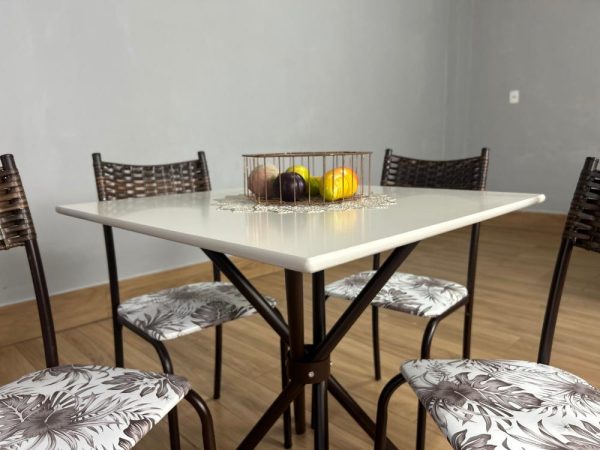 Conjunto Mesa Tubular Macaé Tampo Quadrado Com 4 Cadeiras Ratam - Marrom/Off White - Imagem 6
