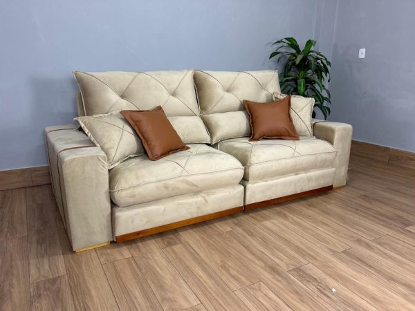 Sofá Retrátil e Reclinável Gran Bello 2.30m - Bege Veludo - Imagem 2