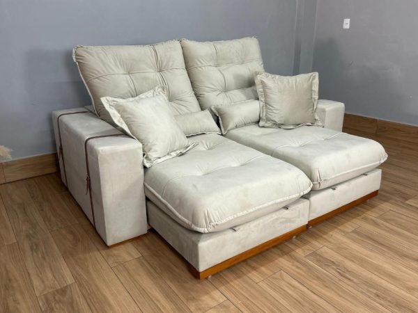 Sofá Retrátil e Reclinável Istambul 2.90m - Bege Veludo