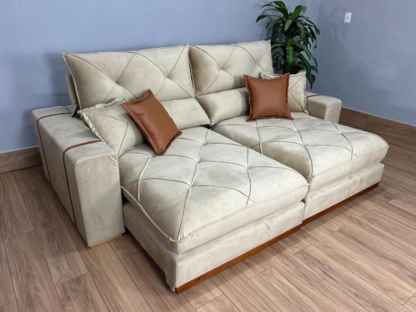 Sofá Retrátil e Reclinável Gran Bello 2.30m - Bege Veludo - Imagem 4