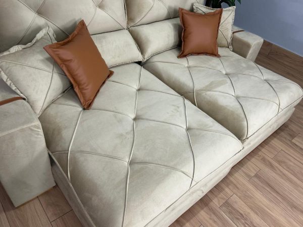 Sofá Retrátil e Reclinável Gran Bello 2.30m - Bege Veludo - Imagem 7