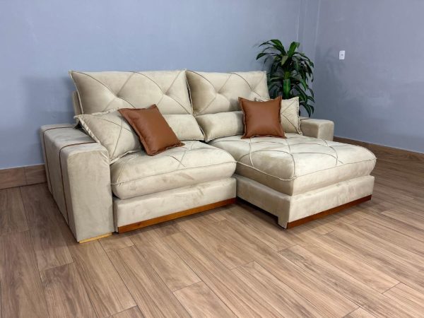 Sofá Retrátil e Reclinável Gran Bello 2.30m - Bege Veludo - Imagem 3