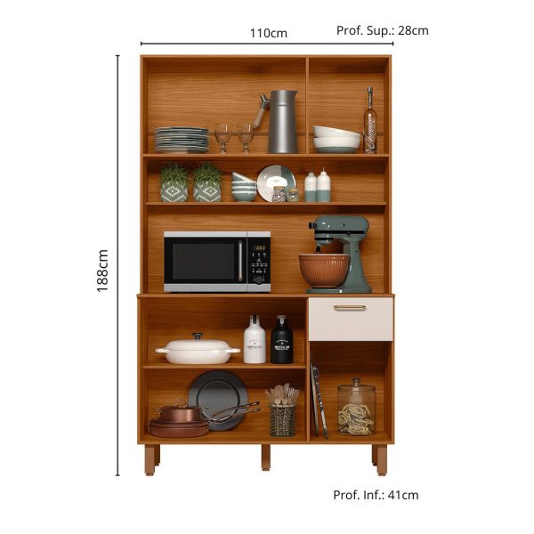 Armário de Cozinha Kit Lívia 1,10m - Freijó Ripado/ Off White - Imagem 2
