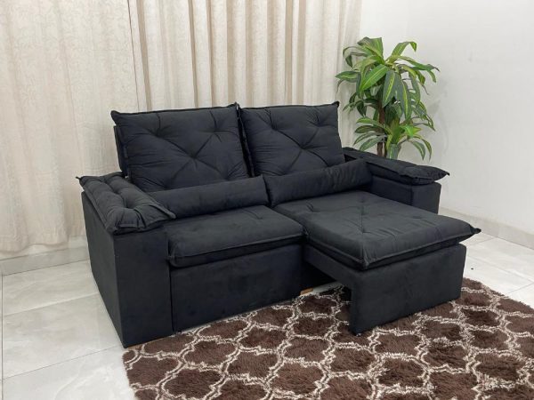 Sofá Retrátil Reclinável Brasão 2.00m- Preto Veludo - Imagem 2