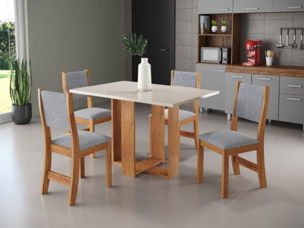 Mesa de Jantar Magic 1.20x0.80 Com 4 Cadeiras Sol Linho  - Mel/Grafite