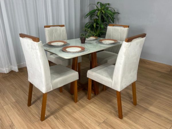 Mesa de Jantar Bali 1.20x0.80 Com 4 Cadeiras Isa - Cinamomo/Off White/Bege Veludo - Imagem 3