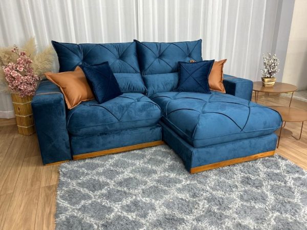 Sofá Retrátil e Reclinável Gran Bello 2.30m - Azul Veludo - Imagem 4