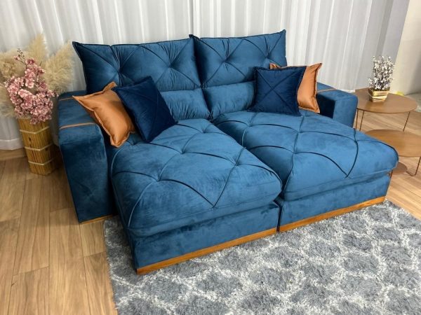 Sofá Retrátil e Reclinável Gran Bello 2.30m - Azul Veludo