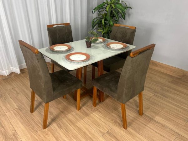 Mesa de Jantar Bali 1.20x0.80 Com 4 Cadeiras Isa - Cinamomo/Off White/Marrom Veludo - Imagem 5