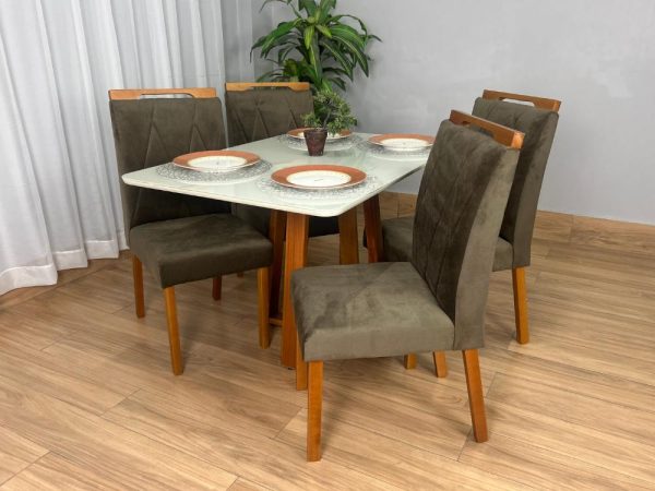 Mesa de Jantar Bali 1.20x0.80 Com 4 Cadeiras Isa - Cinamomo/Off White/Marrom Veludo - Imagem 6