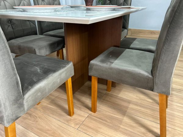 Mesa de Jantar Helo 1.60×0.90 Com 6 Cadeiras Jasmim - Freijó/Off White/Marrom Veludo - Imagem 3
