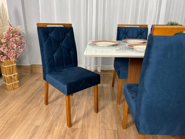Mesa de Jantar Helo 1.60×0.90 Com 6 Cadeiras Jasmim - Freijó/Off White/Azul Veludo - Imagem 7