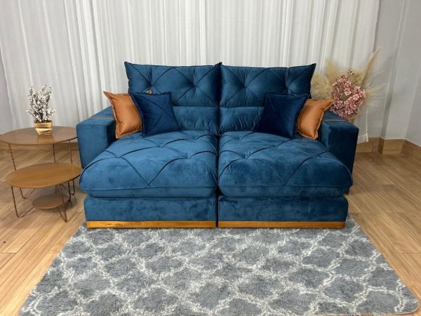 Sofá Retrátil e Reclinável Gran Bello 2.30m - Azul Veludo - Imagem 5